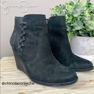 Jessica Simpson Stacked Wedge Black Booties